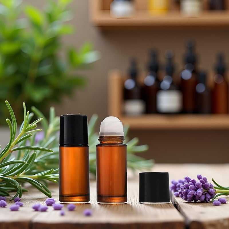 Zhuluck 2Pcs Brown Glass Essential Oil Roller Bottles - Refillable Roll On Bottles for Fragrance, Empty Deodorant Containers Refillable Cosmetic Roller Bottles (50ml) - Image 5